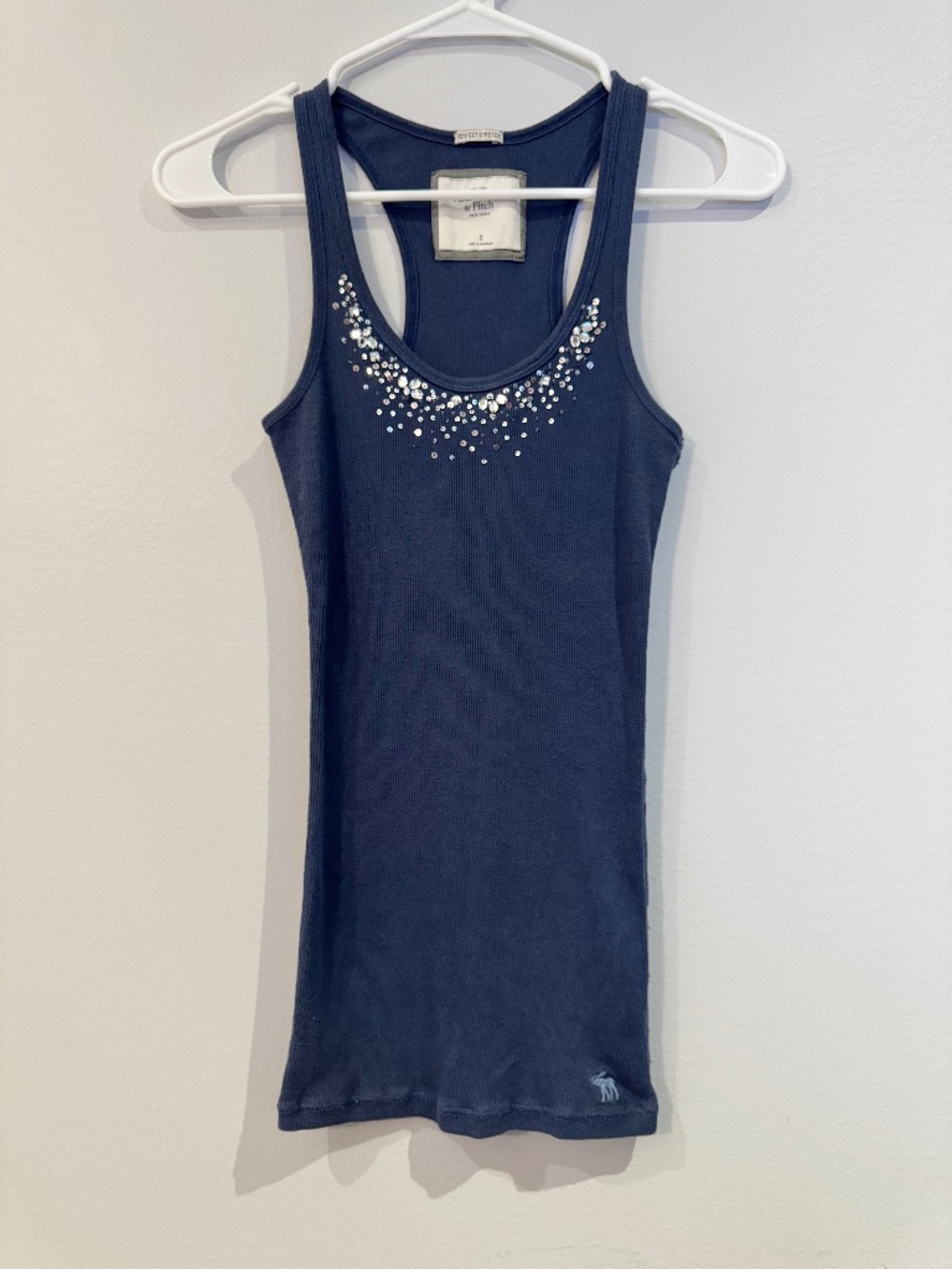 Y2K Abercrombie & Fitch Blue Sequin Rhinestone Racerback Tank Small